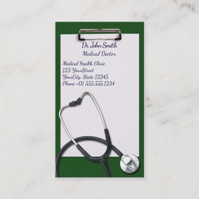 Green Clipboard with Medical Stethoscope Appointment Card (Front)