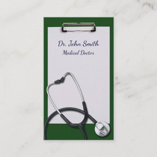 Green Clipboard with Medical Stethoscope Business Card