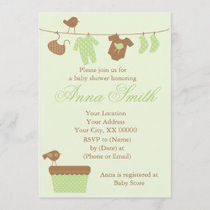 Green Clothesline Baby Shower Invitation