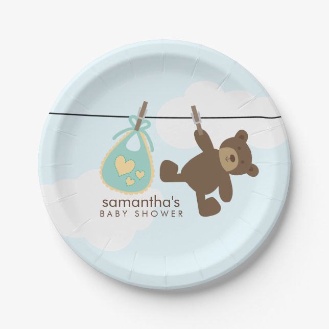 Green Clothesline Baby Shower Paper Plates (Front)