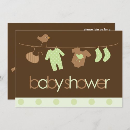 Green Clothesline Neutral Baby Shower Invitation