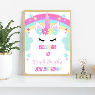 Green Cloud Unicorn Birthday Party Welcome Sign