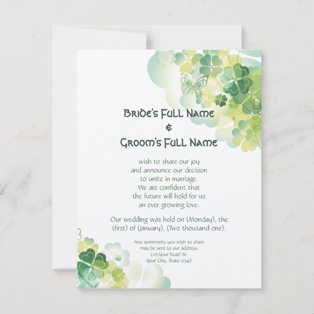 Green Clover and Butterfly Corners Announcement (Front)