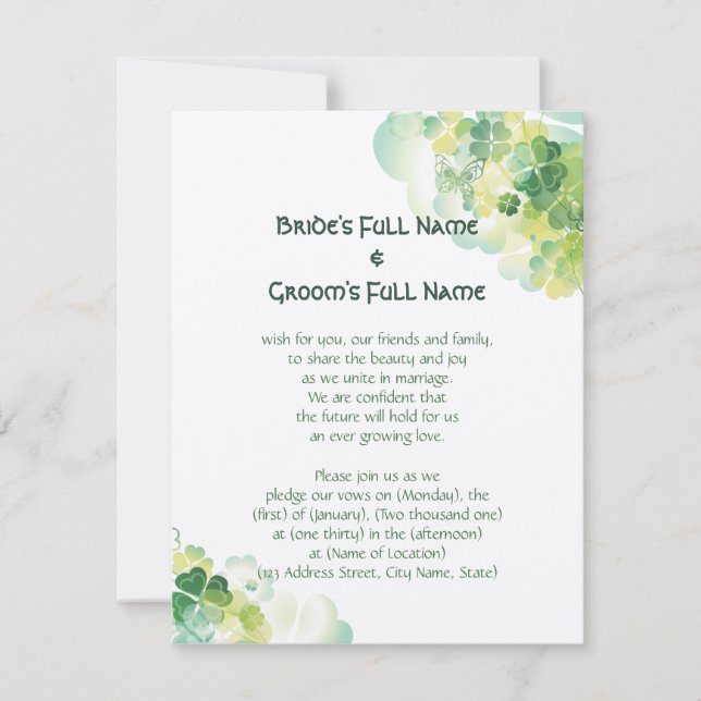 Green Clover and Butterfly Corners Invitation (Front)