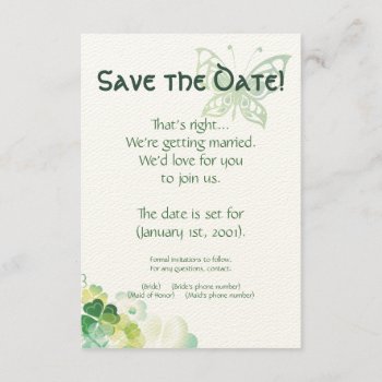 Green Clover And Butterfly Corners Save The Date Invitation by tweddingboutique at Zazzle