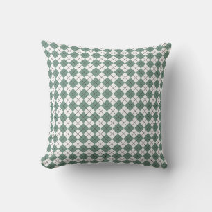 Green Clover and White Checkered Argyle Pattern Throw Pillow