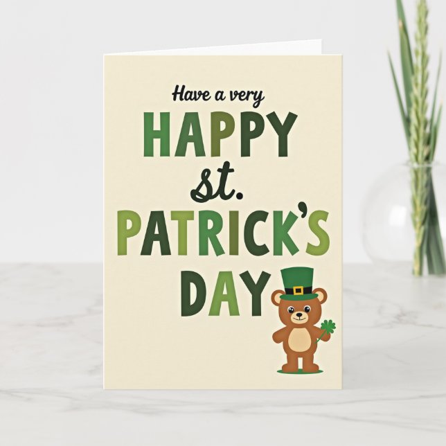 Green Clover Bear Happy Card (Front)