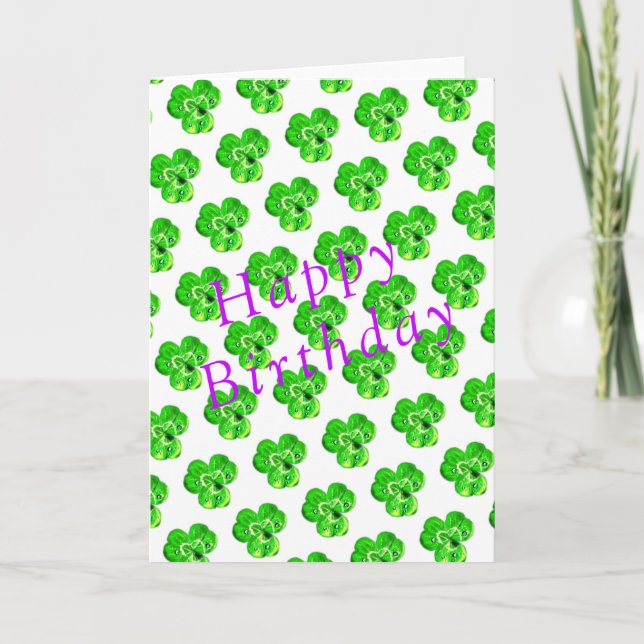 Green Clover Birthday Card (Front)