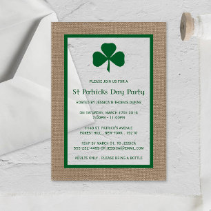 Green Clover & Burlap St. Patrick's Day Acrylic Invitations
