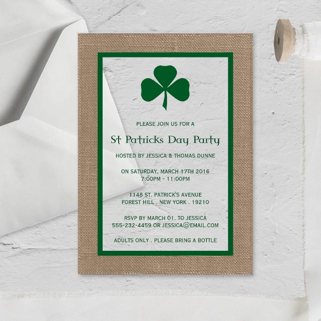 Green Clover & Burlap St. Patrick's Day Acrylic Invitations (Creator Uploaded)