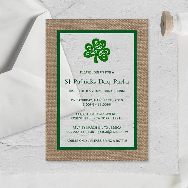 Green Clover & Burlap St. Patrick's Day Acrylic Invitations (Creator Uploaded)