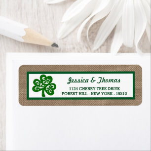 Green Clover & Burlap St. Patrick's Day Label