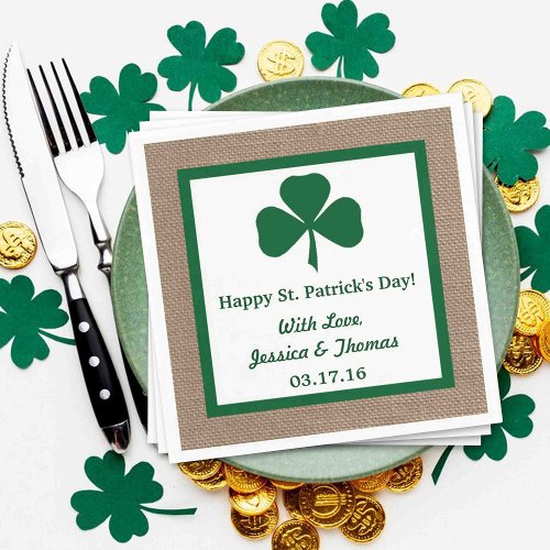 Green Clover  Burlap St Patricks Day Napkins