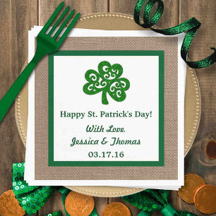 Green Clover & Burlap St. Patrick's Day Paper Napkins