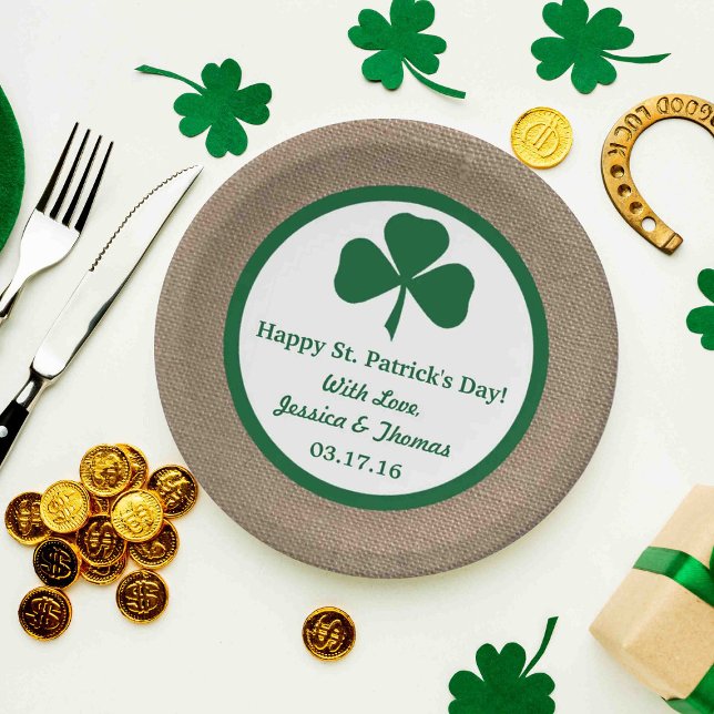 Green Clover & Burlap St. Patrick's Day Paper Plates (Creator Uploaded)