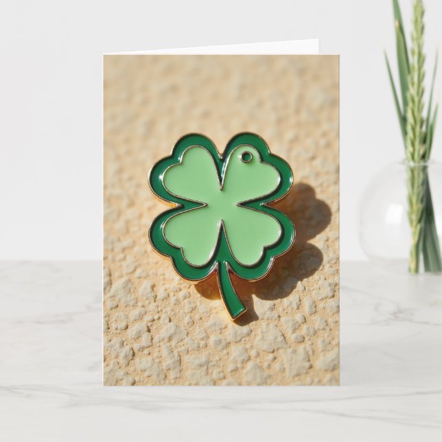 Green Clover Enamel Luck Card (Front)