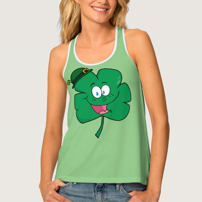 Green Clover Face with Hat Tank Top (Front)