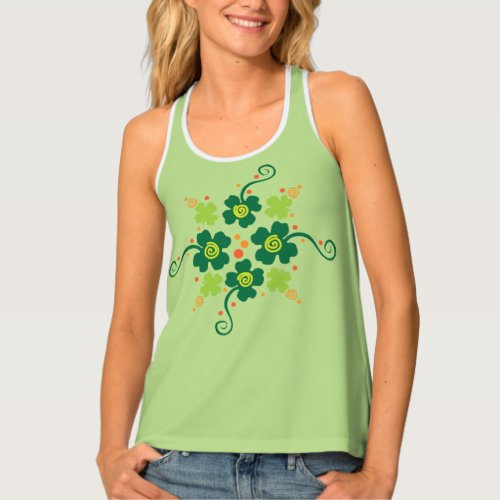 Green Clover Flowers Tank Top