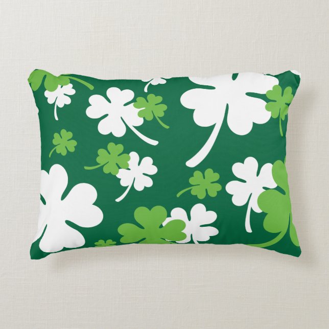 Green clover four leaves. St. Patrick's Day Accent Pillow (Front)