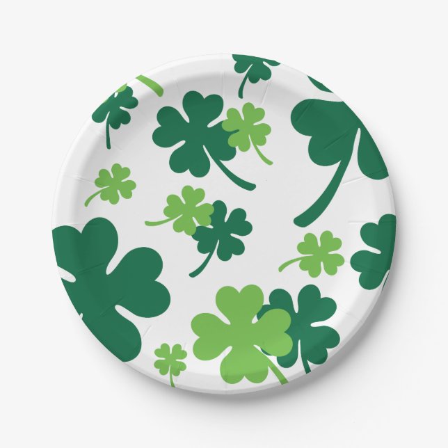 Green clover four leaves. St. Patrick's Day Paper Plates (Front)