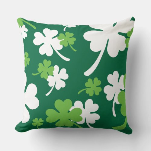 Green clover four leaves St Patricks Day Throw Pillow
