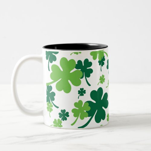 Green clover four leaves St Patricks Day Two_Tone Coffee Mug