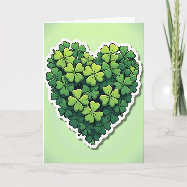 Green Clover Heart Spring Card (Front)