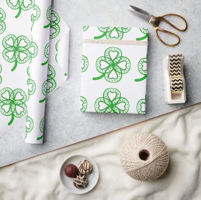 Green Clover Heart St Patty Choose color Wrapping Paper (Crafts)