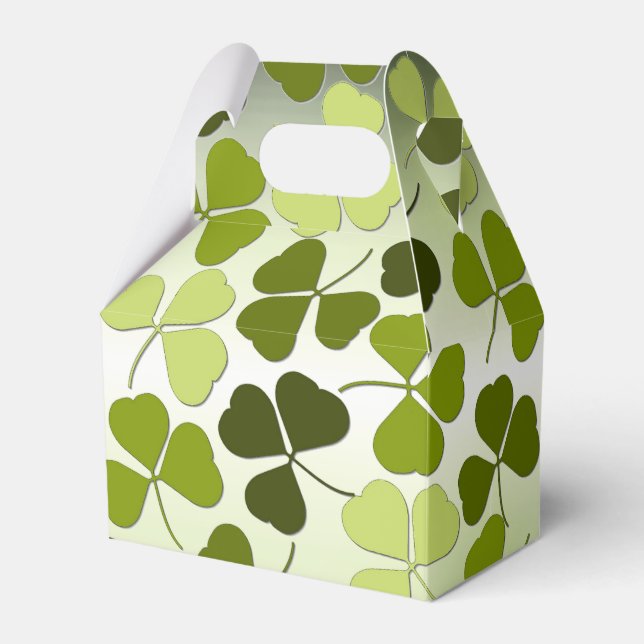 Green Clover in a Variety of Shades on Green Shine Favor Boxes (Front Side)