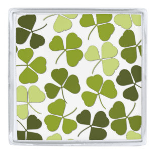Green Clover in a Variety of Shades Silver Finish Lapel Pin