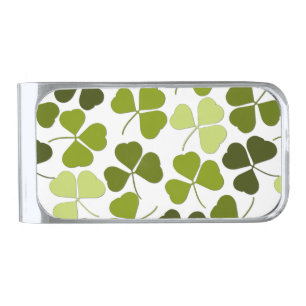 Green Clover in a Variety of Shades Silver Finish Money Clip