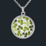 Green Clover in a Variety of Shades Sterling Silver Necklace<br><div class="desc">Simple layout of various shades of green on clover making a pretty print on white</div>