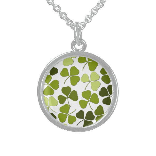 Green Clover in a Variety of Shades Sterling Silver Necklace (Front)