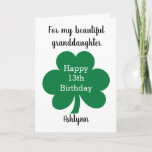 Green Clover Leaf St. Patrick's Day 13th Birthday Card<br><div class="desc">A personalized 13th birthday St. Patrick's Day card featuring a cloverleaf on the front. You will be able to easily personalize the front with the birthday recipient's details. The inside card message can also be personalized. This personalized St. Patrick's Day birthday card would make a unique card keepsake for your...</div>