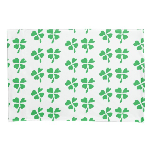 Green clover leaves pattern on white pillow case (Front)