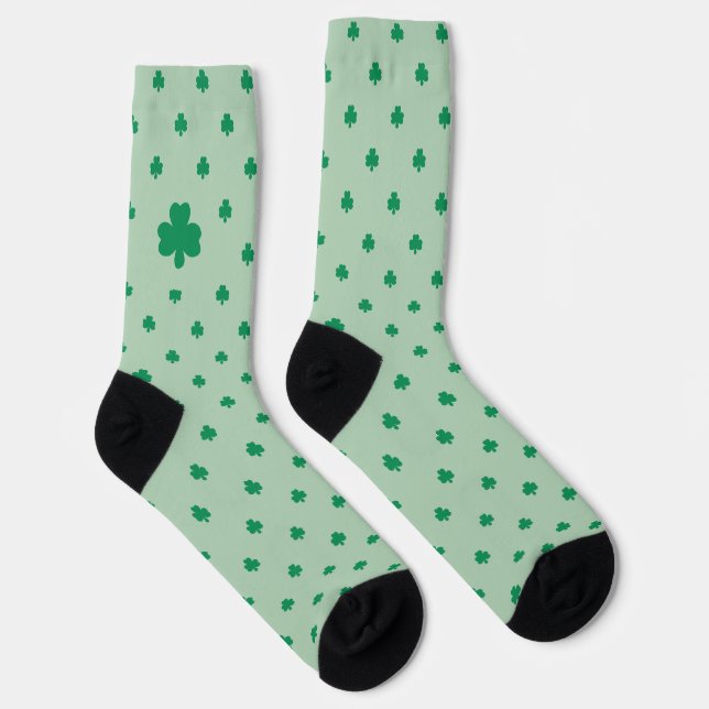 Green Clover Leaves Pattern St Patrick's Day Socks (Right)
