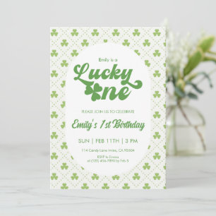 Green Clover Lucky One First Birthday Invitation