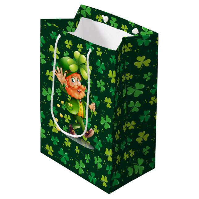Green Clover Medium Gift Bag (Front Angled)