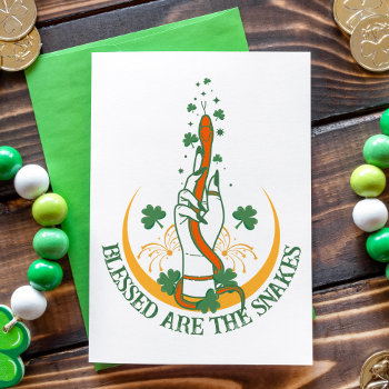 Green Clover Orange All Snakes Day Pagan Holiday Card by Cosmic_Crow_Designs at Zazzle