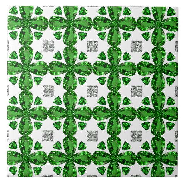 Green Clover Pattern Ceramic Tile (Front)