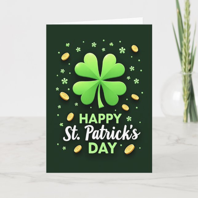 Green Clover Pattern Holiday Card (Front)
