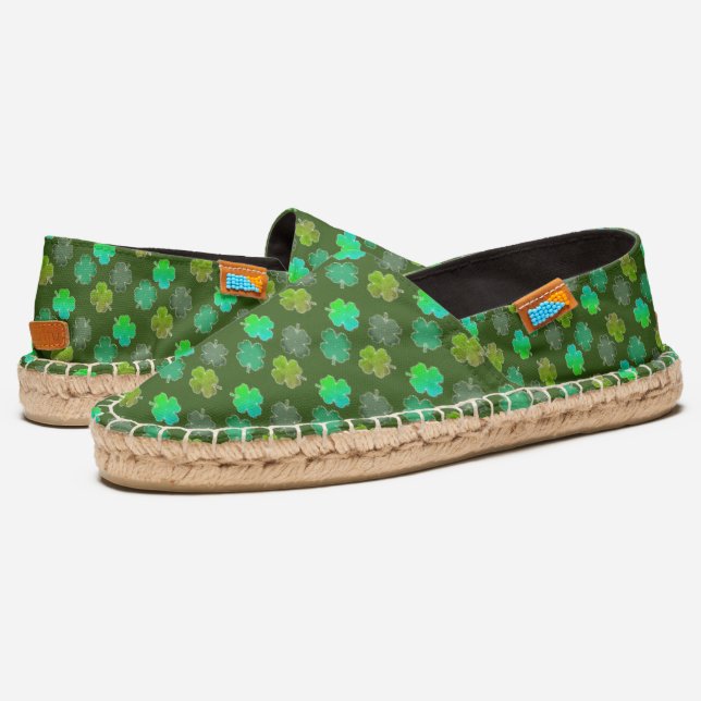 Green Clover Pattern on Green Espadrilles (Angled)