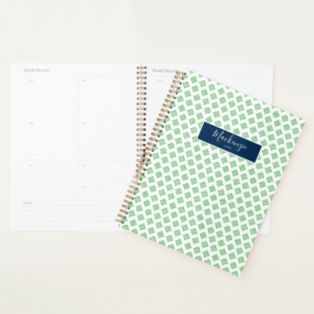 Green Clover Pattern Personalized School Calendar Planner (Display)