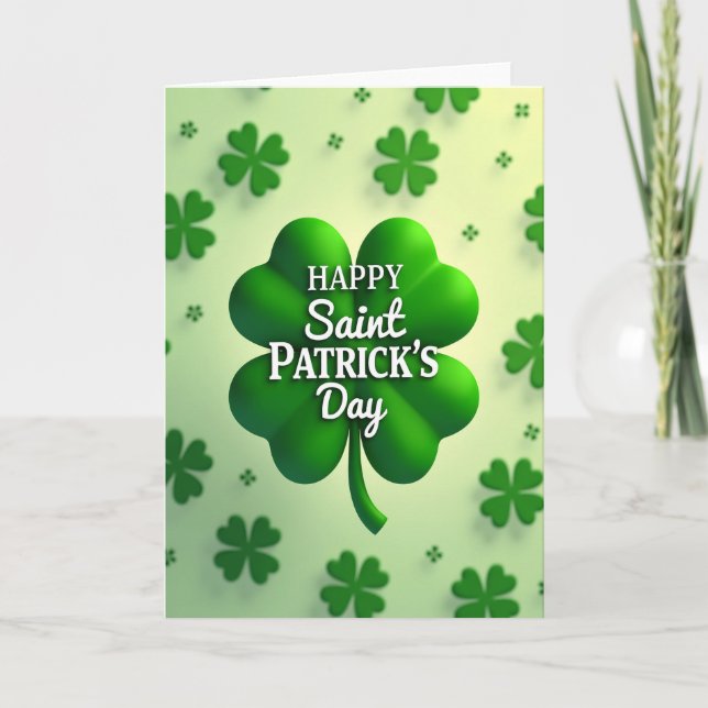 Green Clover Pattern Saint Patricks Card (Front)