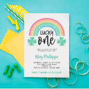 Green Clover & Rainbow Lucky One First Birthday Invitation at Zazzle