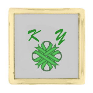 Green Clover Ribbon by Kenneth Yoncich Gold Finish Lapel Pin