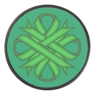 Green Clover Ribbon by Kenneth Yoncich Hockey Puck