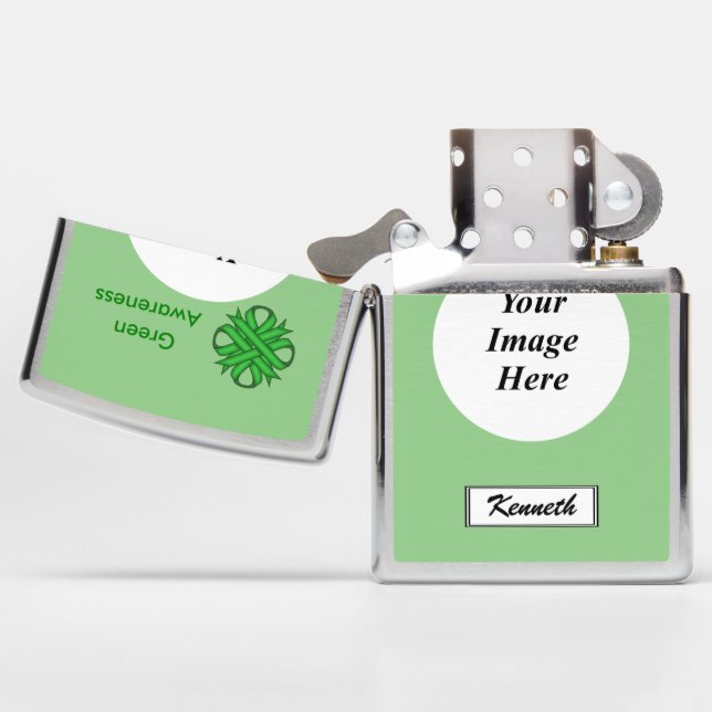 Green Clover Ribbon by Kenneth Yoncich Zippo Lighter (Opened)