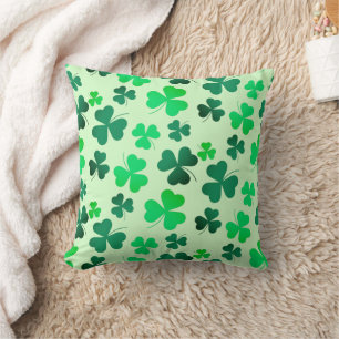 Green Clover Shamrock Leaf Floral Retro Elegant Throw Pillow