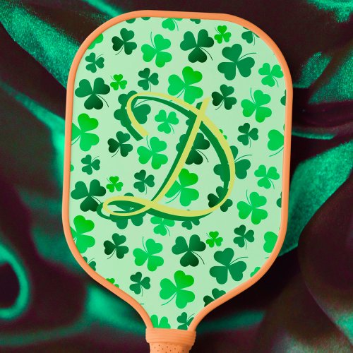 Green Clover Shamrock Leaf Irish Ireland Monogram Pickleball Paddle
